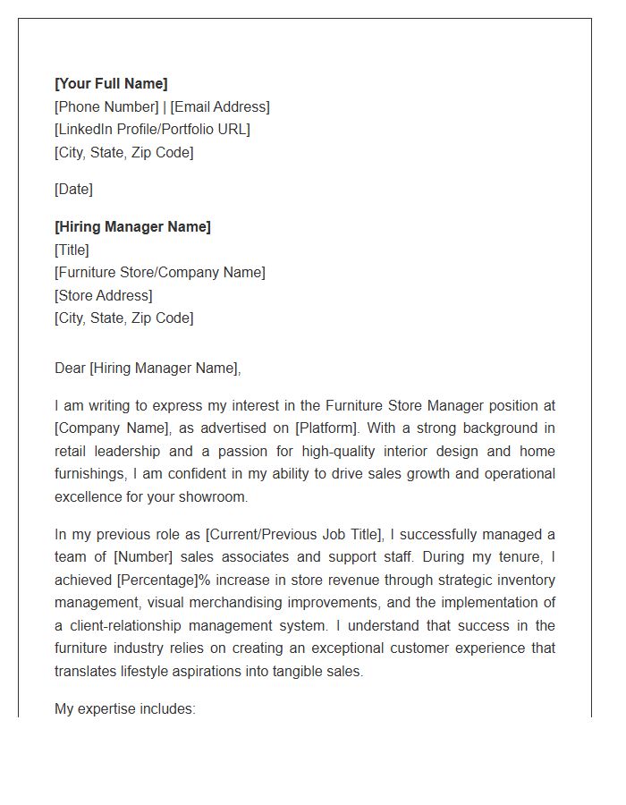 Furniture Store Manager Cover Letter Template