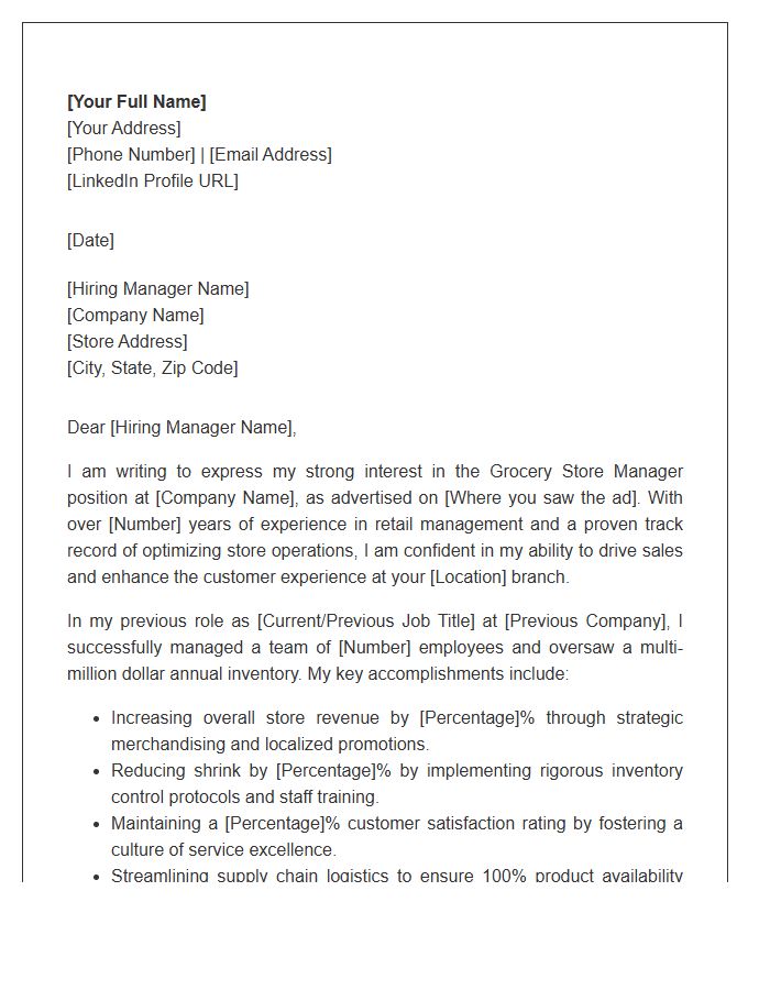 Grocery Store Manager Professional Cover Letter Template