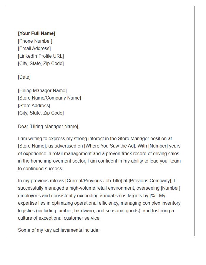 Home Improvement Store Manager Cover Letter Template