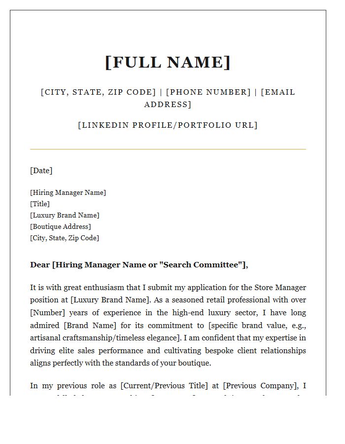 Luxury Boutique Retail Store Manager Cover Letter Template