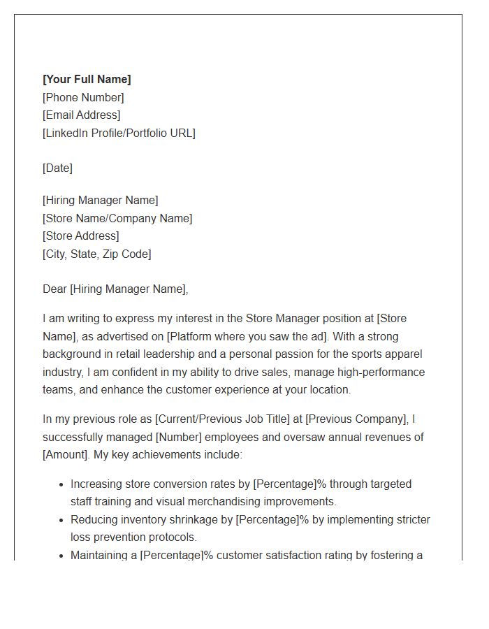 Sports Apparel Retail Store Manager Cover Letter Template