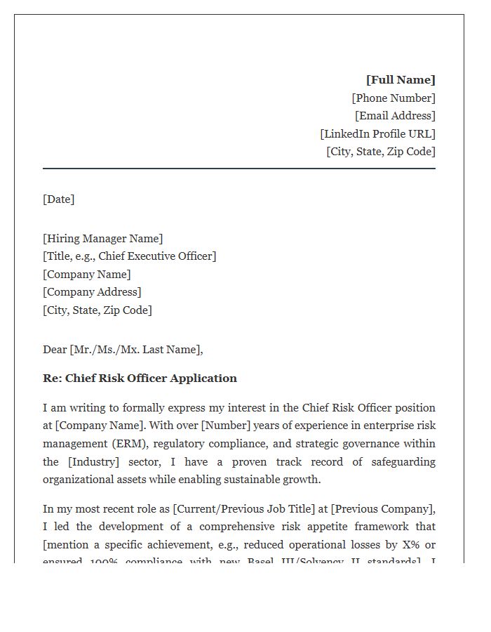 Chief Risk Officer Professional Cover Letter Template