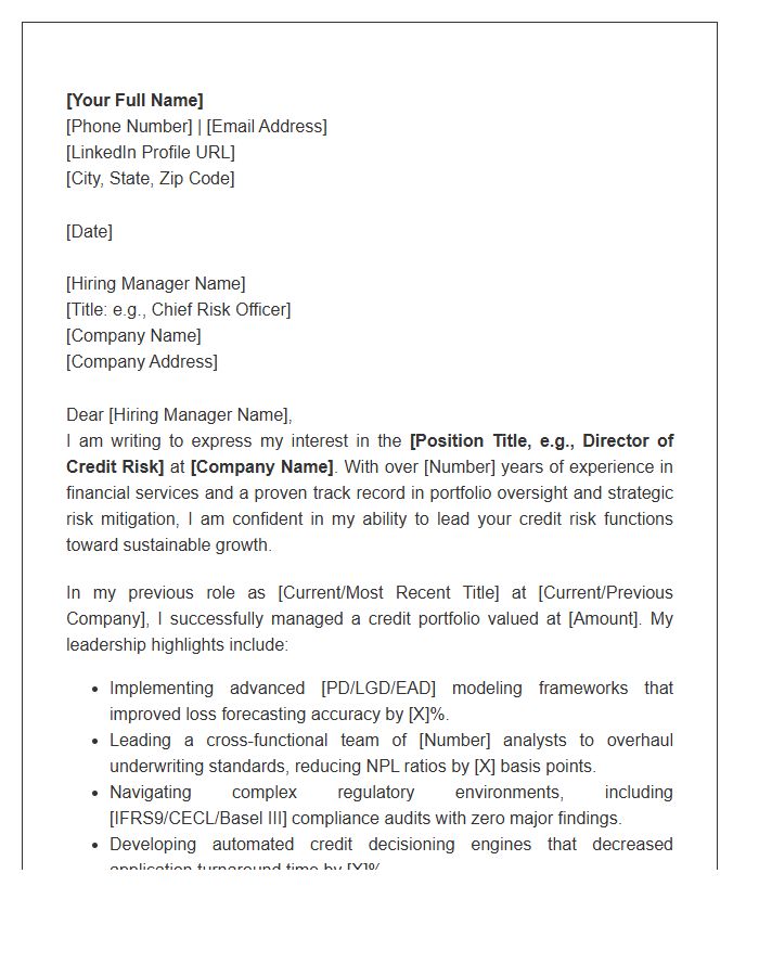 Credit Risk Management Leadership Cover Letter Template