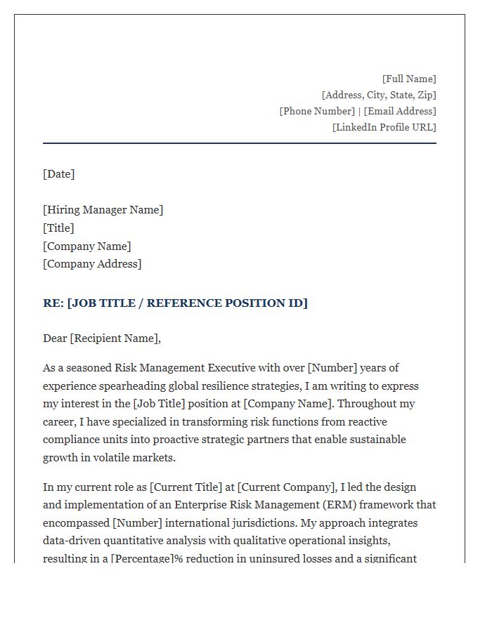 Global Risk Management Strategy Executive Cover Letter Template