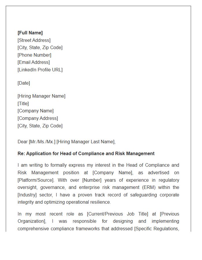 Head Of Compliance And Risk Management Cover Letter Template