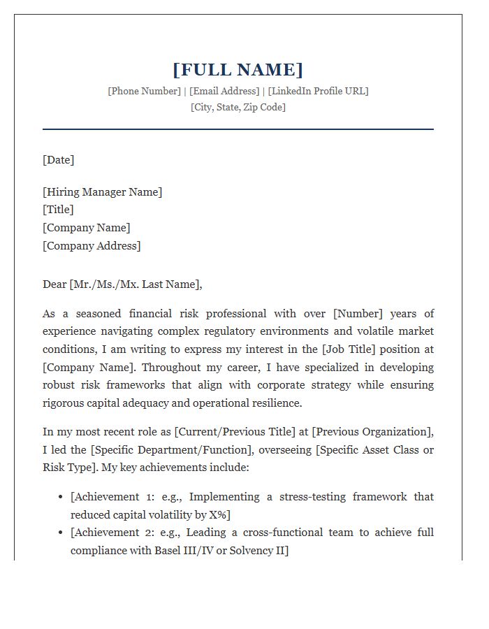 Senior Financial Risk Executive Cover Letter Template