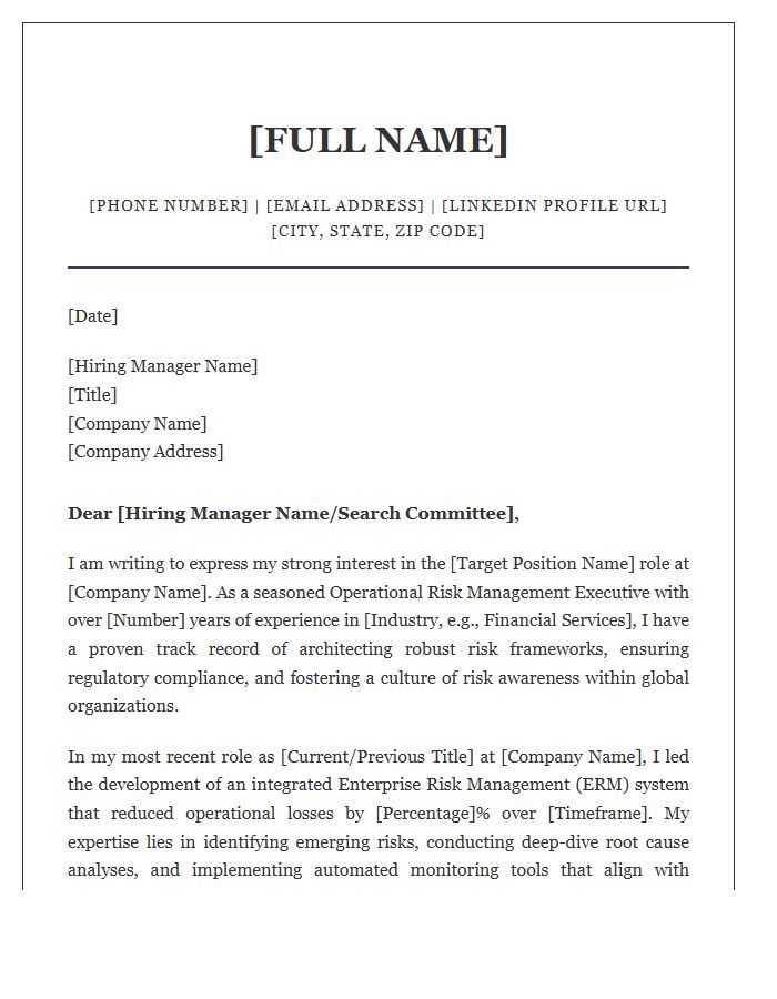 Senior Operational Risk Management Executive Cover Letter Template