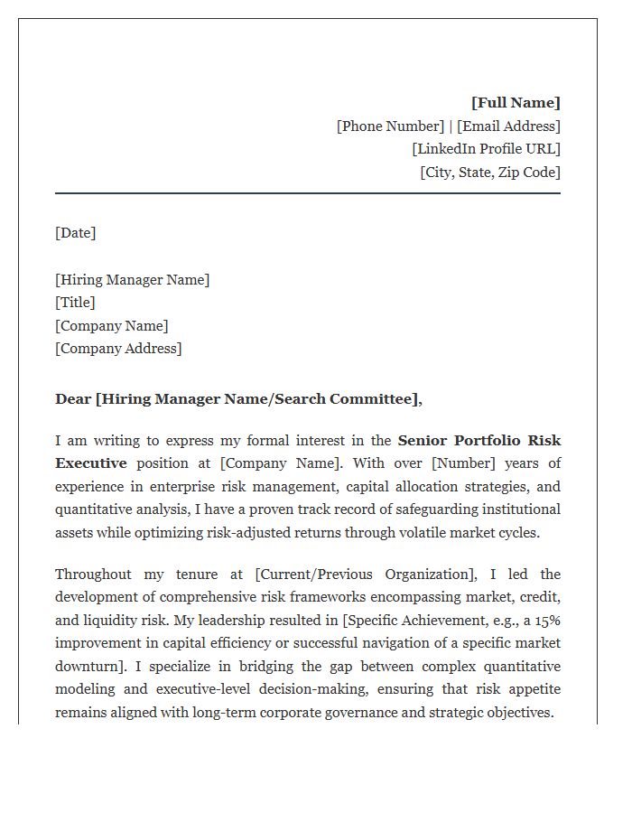 Senior Portfolio Risk Executive Cover Letter Template