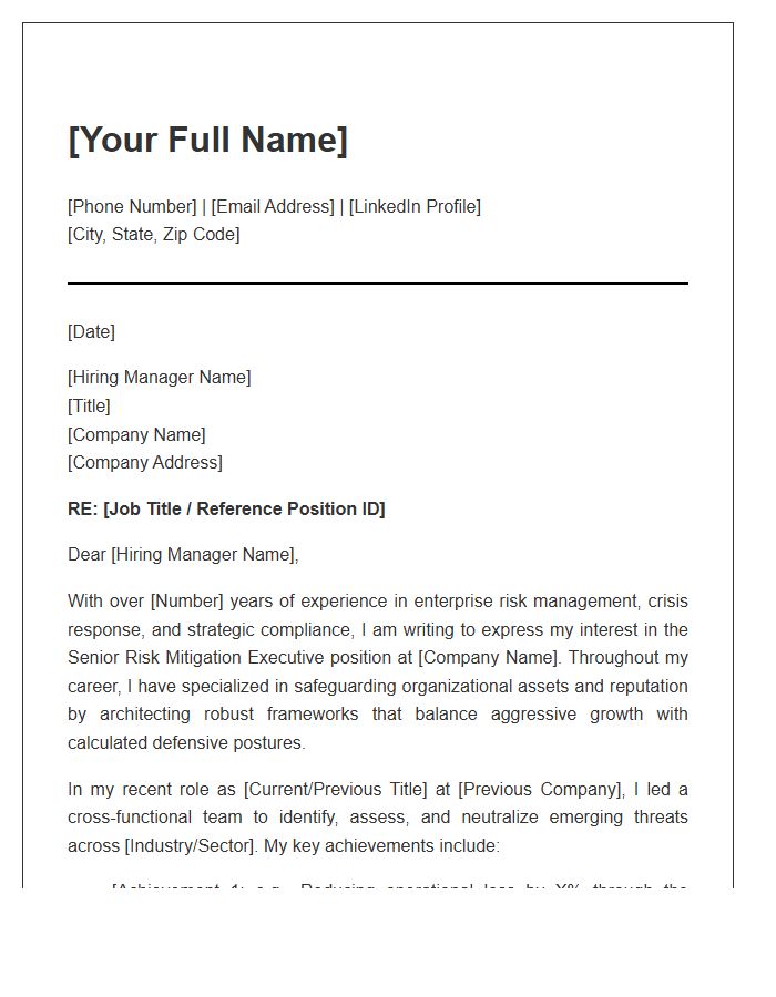 Senior Risk Mitigation Executive Cover Letter Template