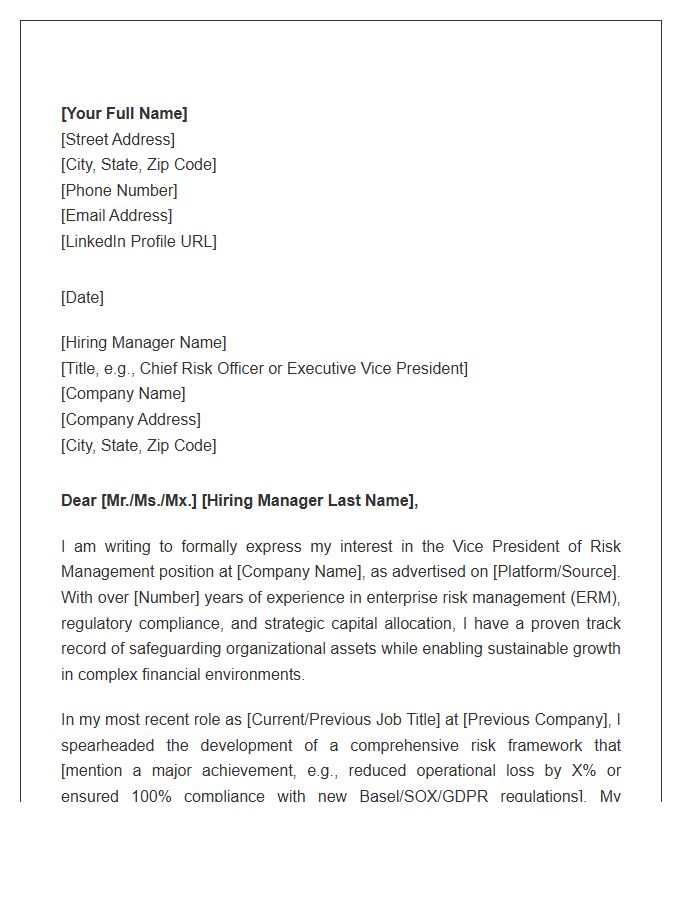 Vice President Risk Management Cover Letter Template