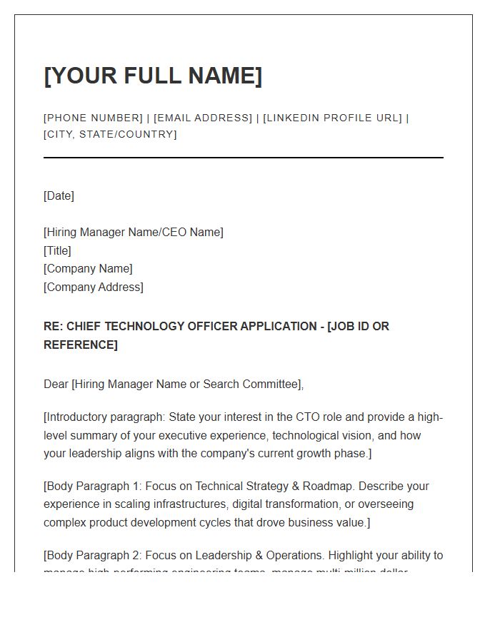 Chief Technology Officer Cover Letter Template