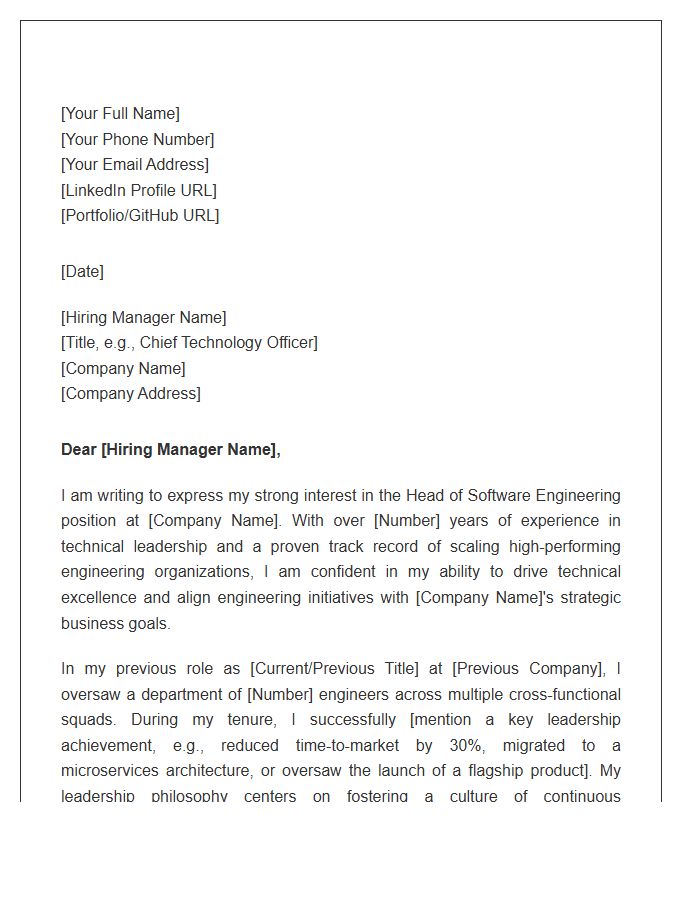 Head Of Software Engineering Cover Letter Template
