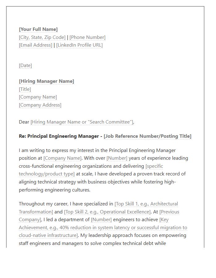 Principal Engineering Manager Cover Letter Template