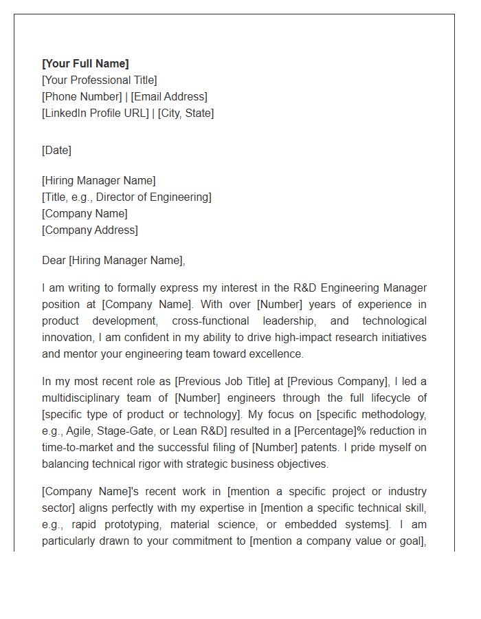 Research And Development Engineering Manager Cover Letter Template