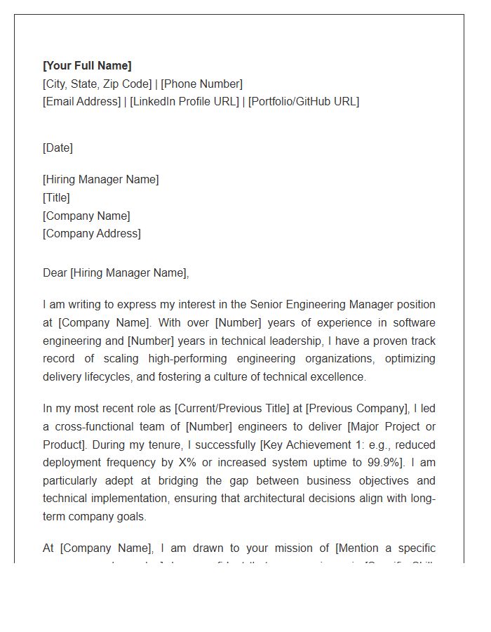 Senior Engineering Manager Cover Letter Template
