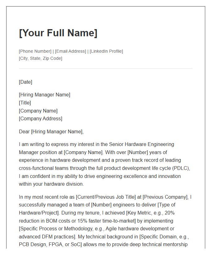 Senior Hardware Engineering Manager Cover Letter Template