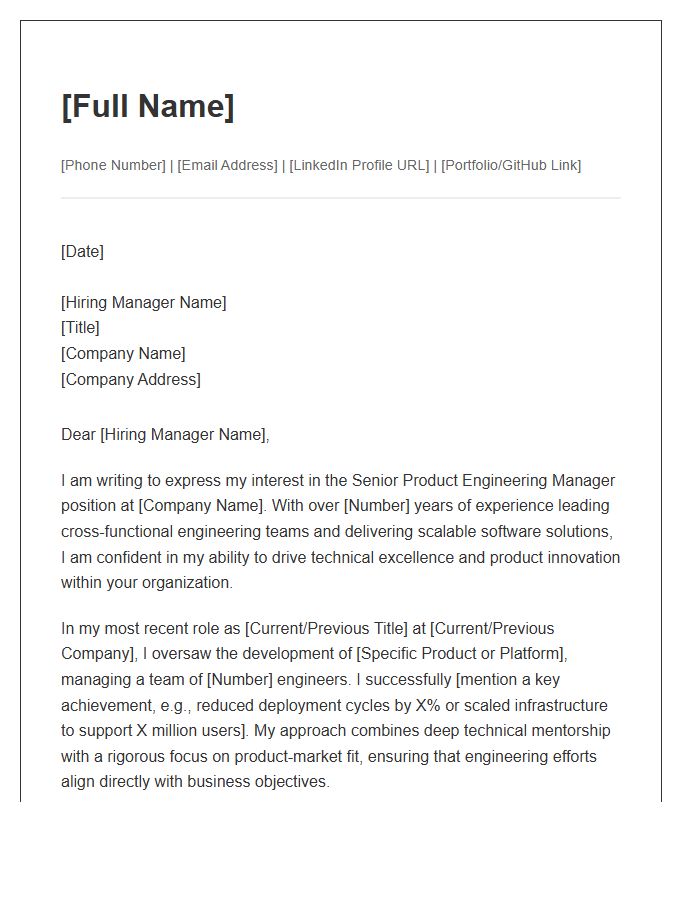 Senior Product Engineering Manager Cover Letter Template