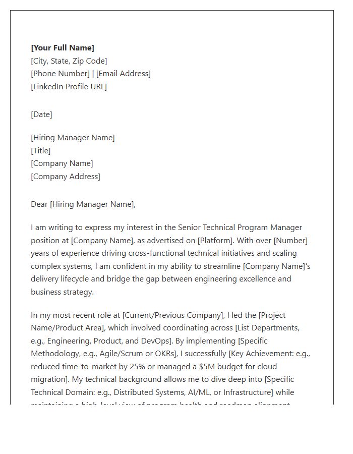 Senior Technical Program Manager Cover Letter Template