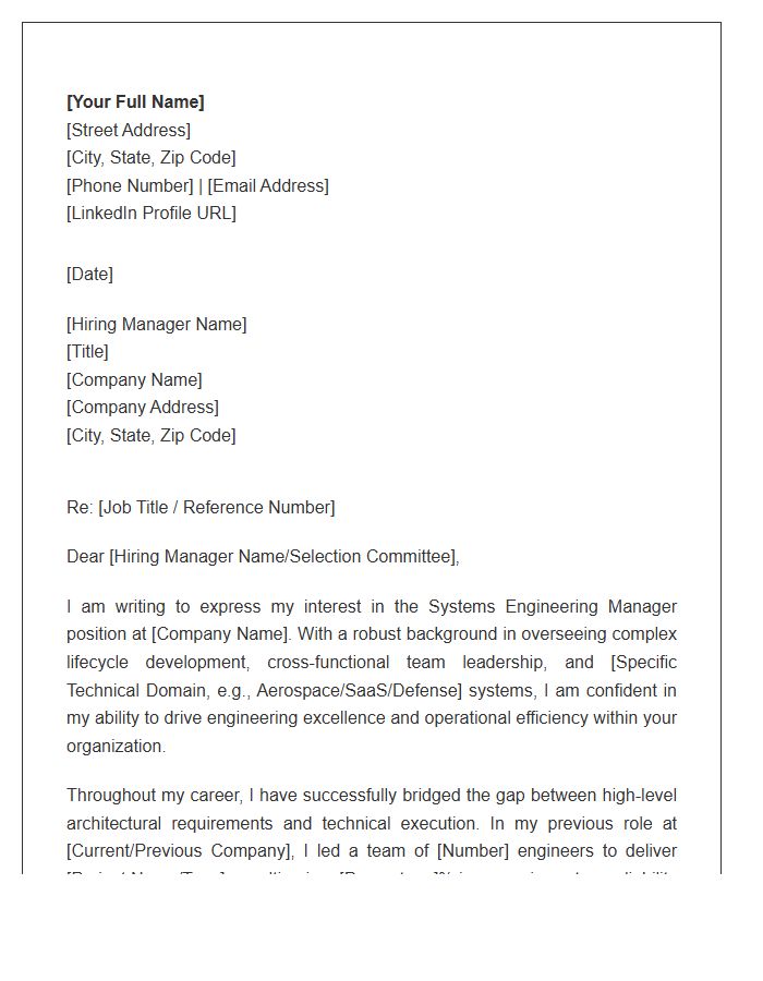 Systems Engineering Management Cover Letter Template