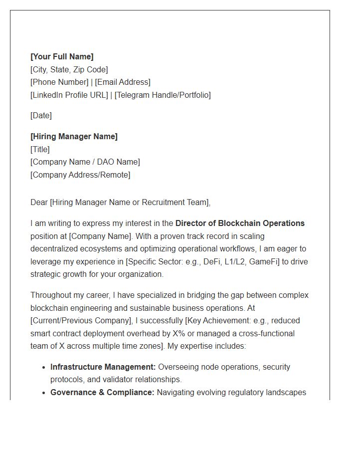 Blockchain Operations Director Cover Letter Template