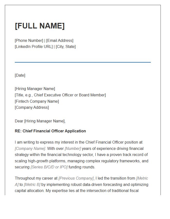 Chief Financial Officer Fintech Cover Letter Template