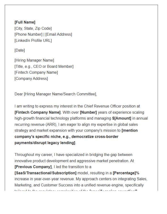 Chief Revenue Officer Fintech Cover Letter Template