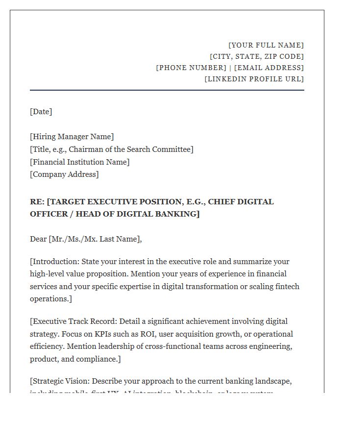 Digital Banking Executive Leadership Cover Letter Template