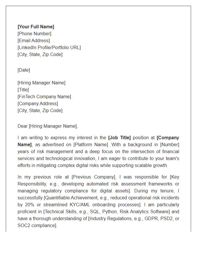 Financial Technology Risk Management Cover Letter Template