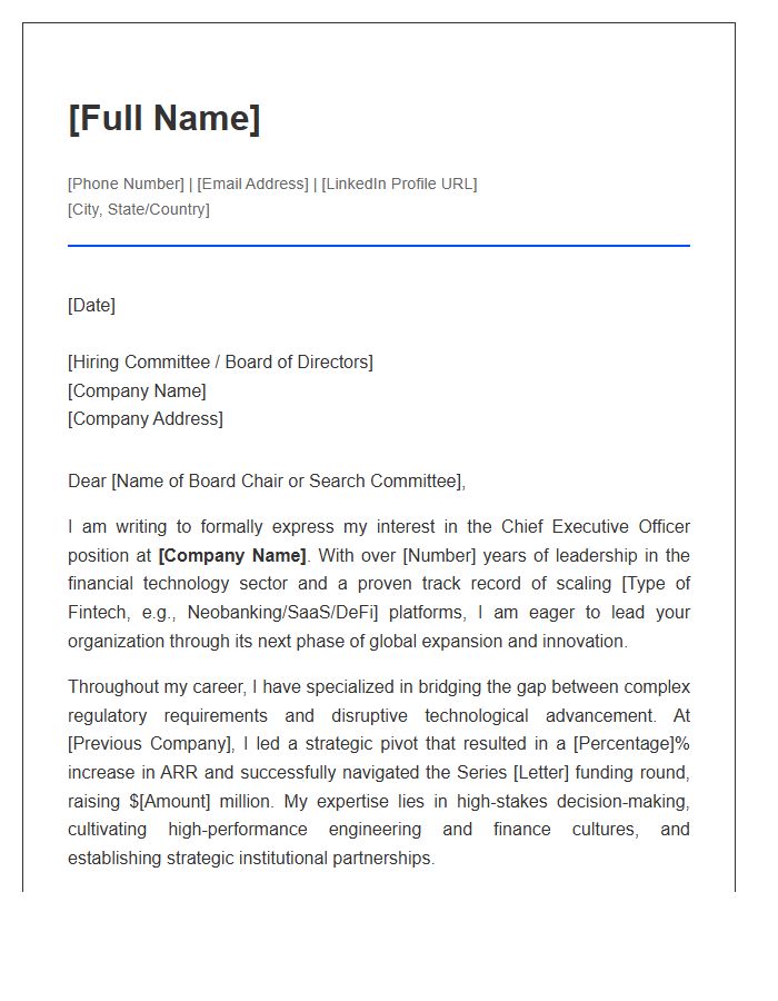 Fintech Chief Executive Officer Cover Letter Template