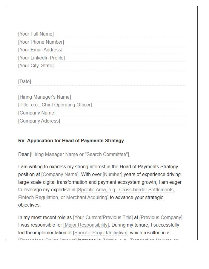 Head Of Payments Strategy Cover Letter Template