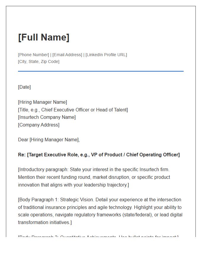 Insurtech Senior Leadership Cover Letter Template