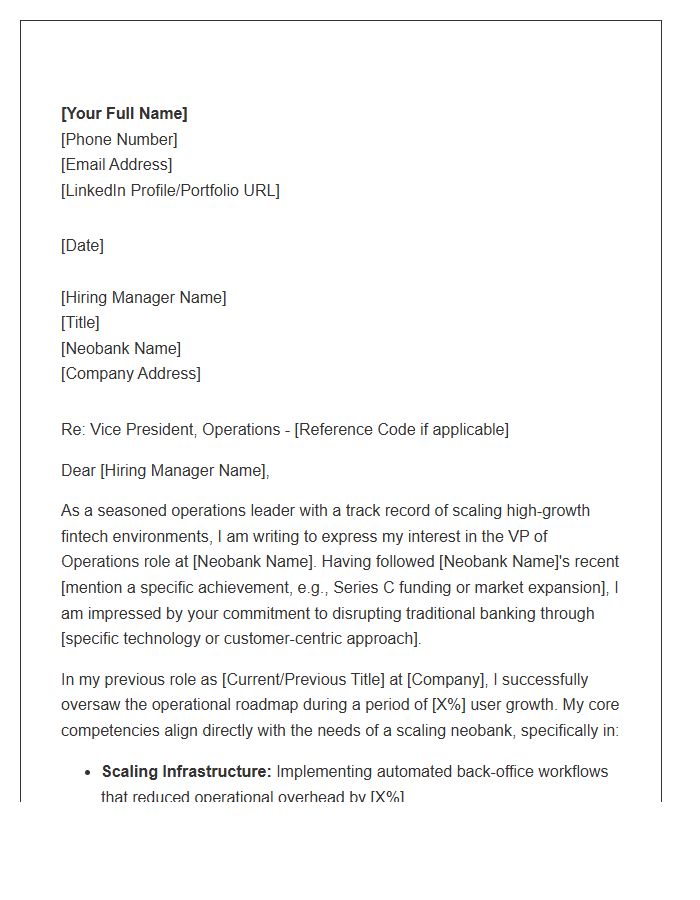 Neobank Vice President Operations Cover Letter Template