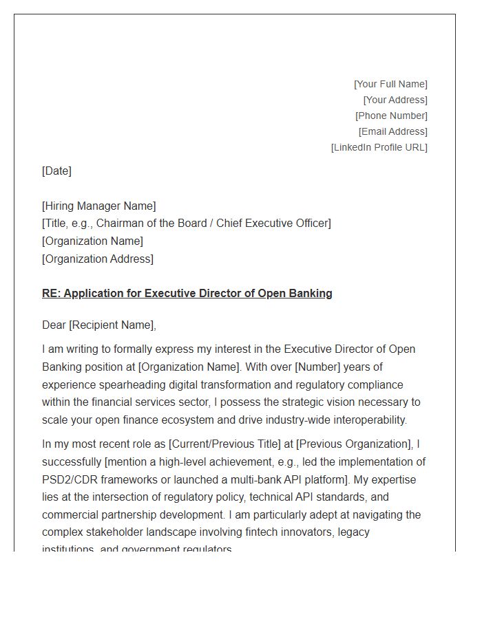 Open Banking Executive Director Cover Letter Template