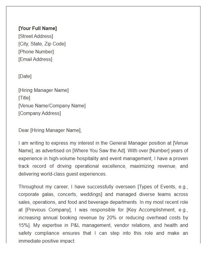 Event Venue General Manager Cover Letter Template