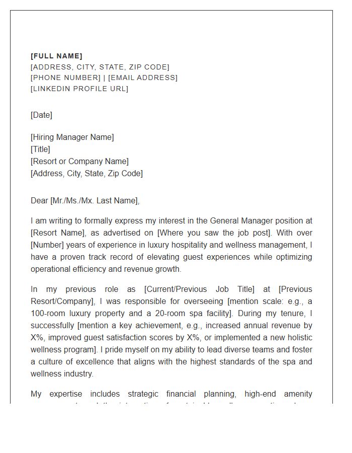 Spa And Wellness Resort General Manager Cover Letter Template