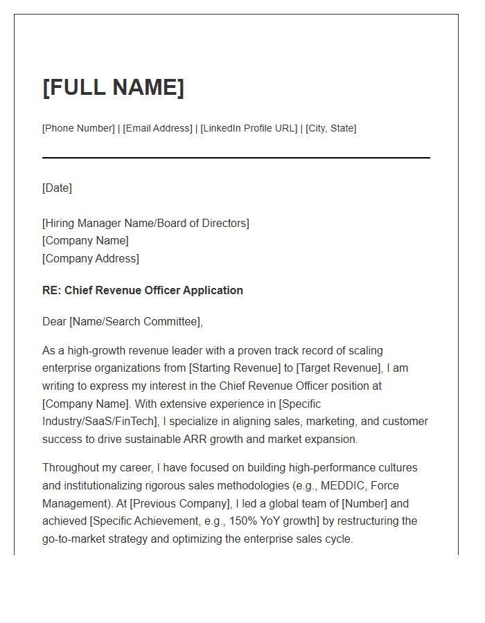 Enterprise Sales Chief Revenue Officer Cover Letter Template
