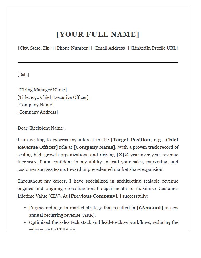 Executive Revenue Leadership Cover Letter Template