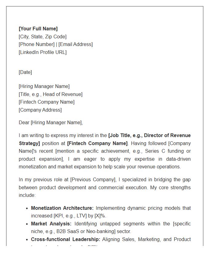 Fintech Revenue Strategy Cover Letter Template