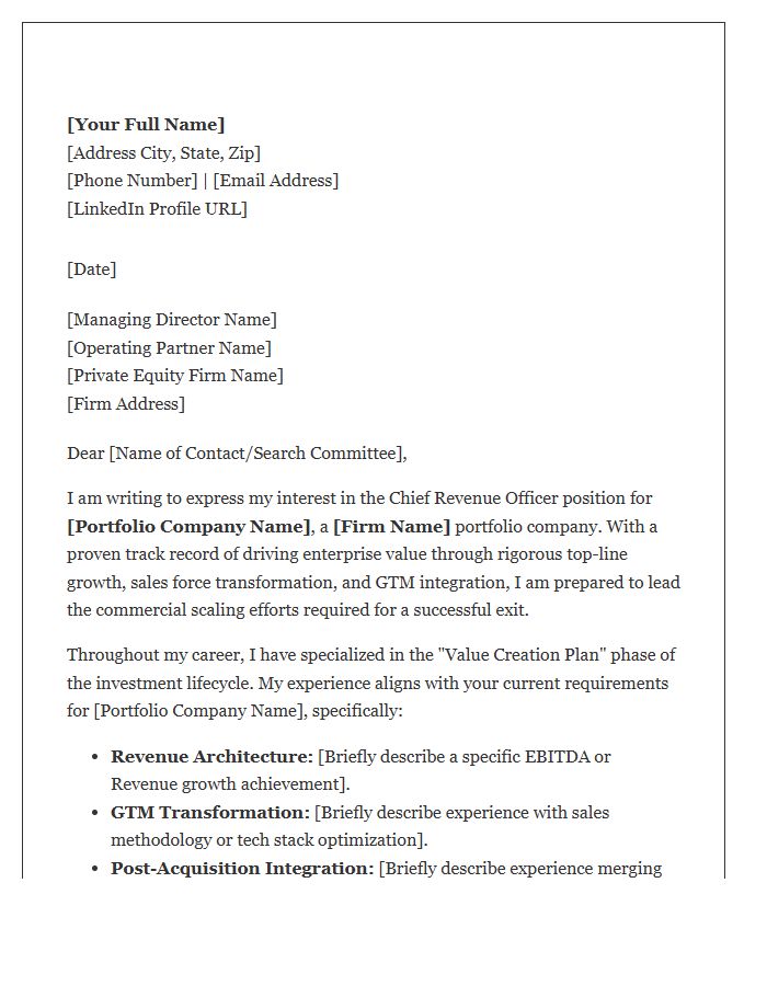 Private Equity Chief Revenue Officer Cover Letter Template