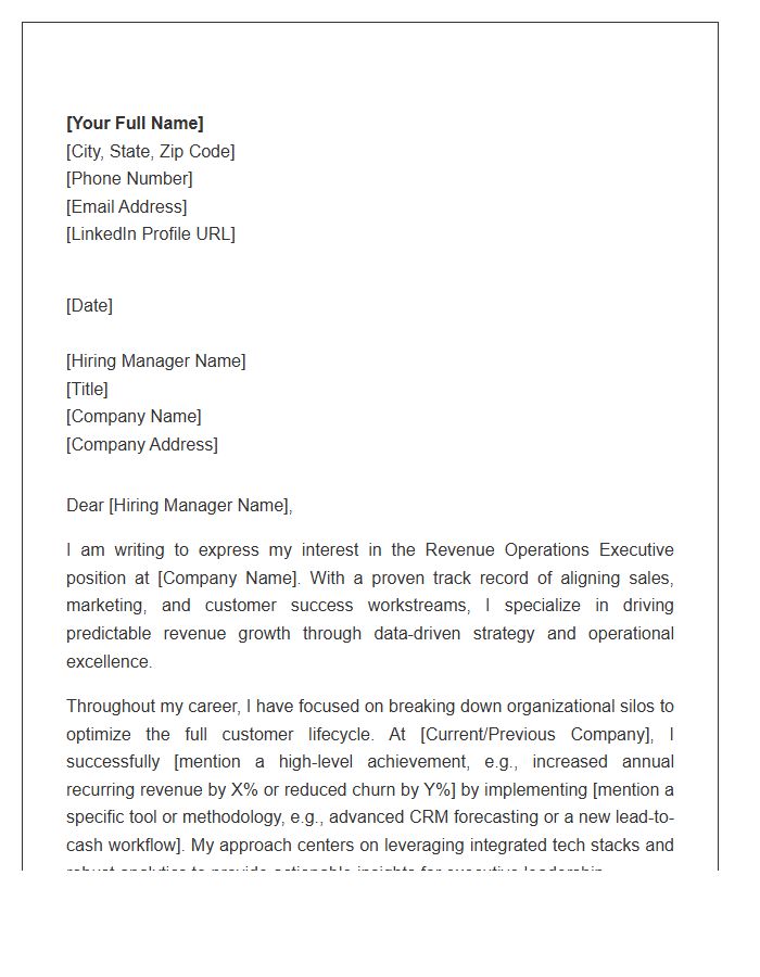 Revenue Operations Executive Cover Letter Template