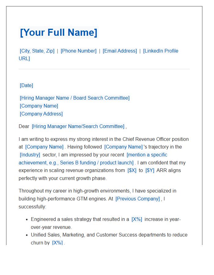 Scaleup Chief Revenue Officer Cover Letter Template