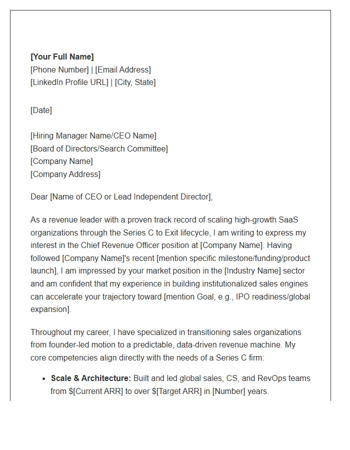 Series C Chief Revenue Officer Cover Letter Template