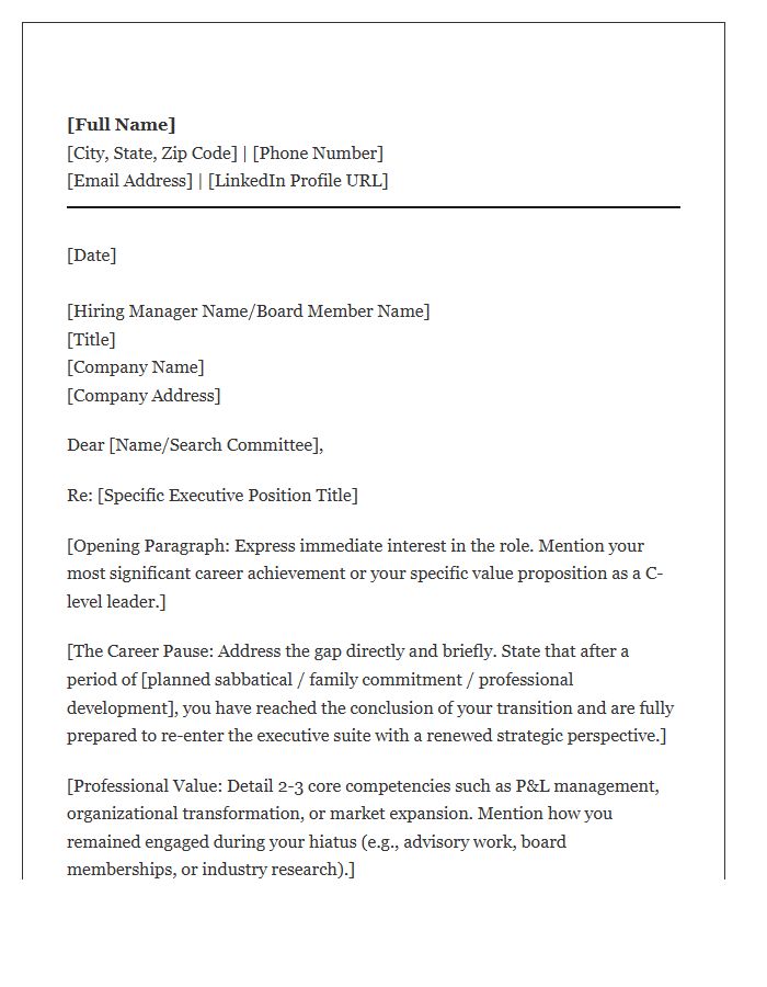 C-Level Career Pause Cover Letter Template
