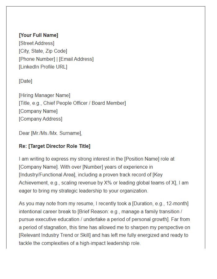Director Level Career Break Cover Letter Template