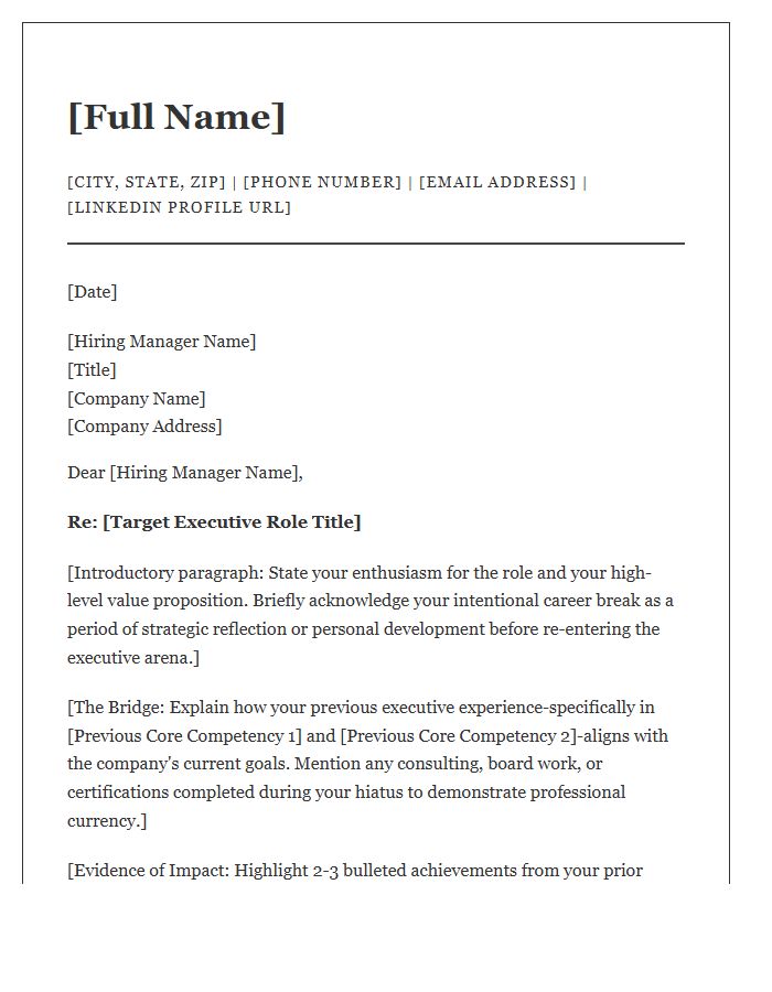 Executive Career Relaunch Cover Letter Template