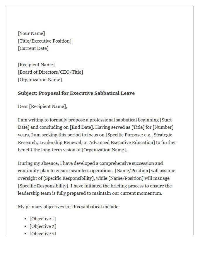 Executive Leadership Sabbatical Cover Letter Template