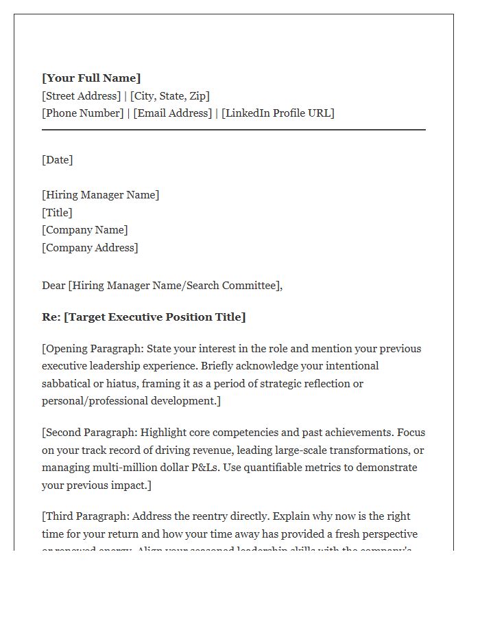Senior Executive Reentry Cover Letter Template