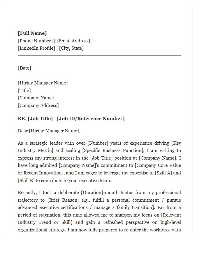Strategic Leader Career Gap Cover Letter Template
