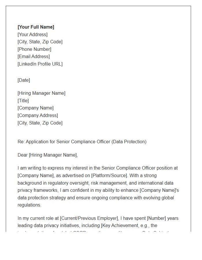 Data Protection Senior Compliance Officer Cover Letter Template