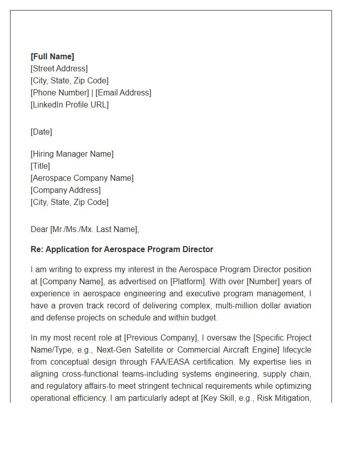 Aerospace Program Director Cover Letter Template